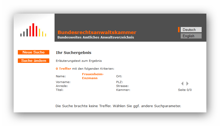 Rechtsanwaltsverzeichnis Frauenheim Enzmann